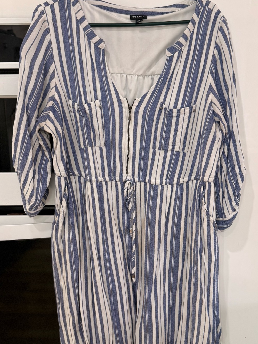 torrid Blue and White Striped Dress with Button Detail